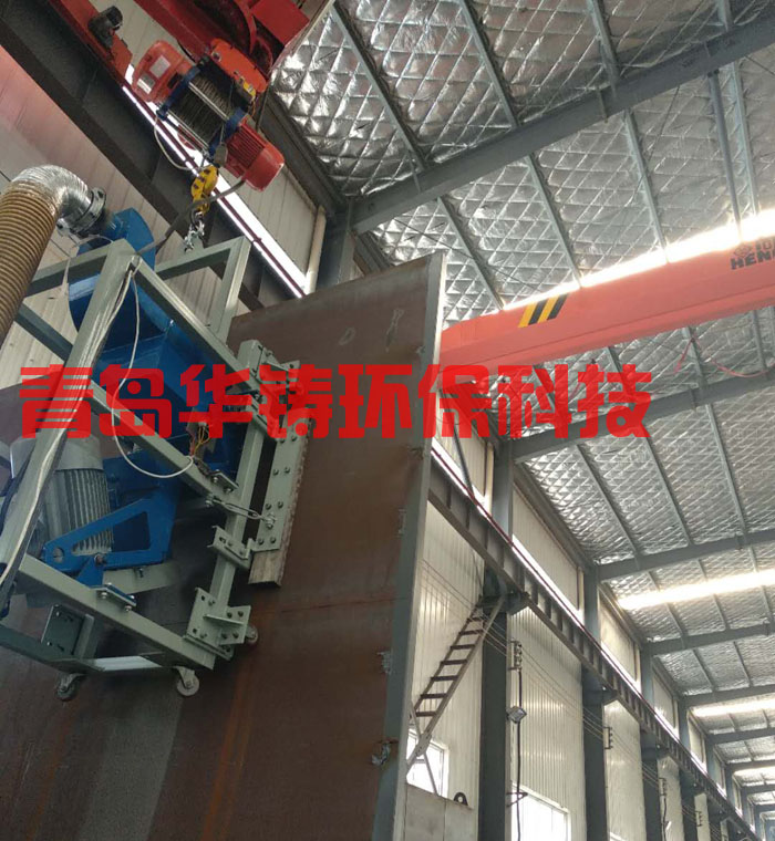 高空作業(yè)儲油罐外壁拋丸機車間試機圖 高空作業(yè)儲油罐外壁拋丸機車間試機圖